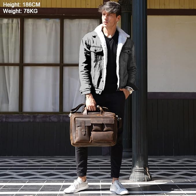TIDING Full Grain Leather Briefcase For Men 17 Inch Laptop Case Business Travel Office Messenger Shoulder Bag