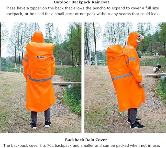 BlueField Unisex Reflective Outdoor Backpack Raincoat Rain Cover One-piece Rain Poncho Cape Jacket for Hiking Camping Cycling