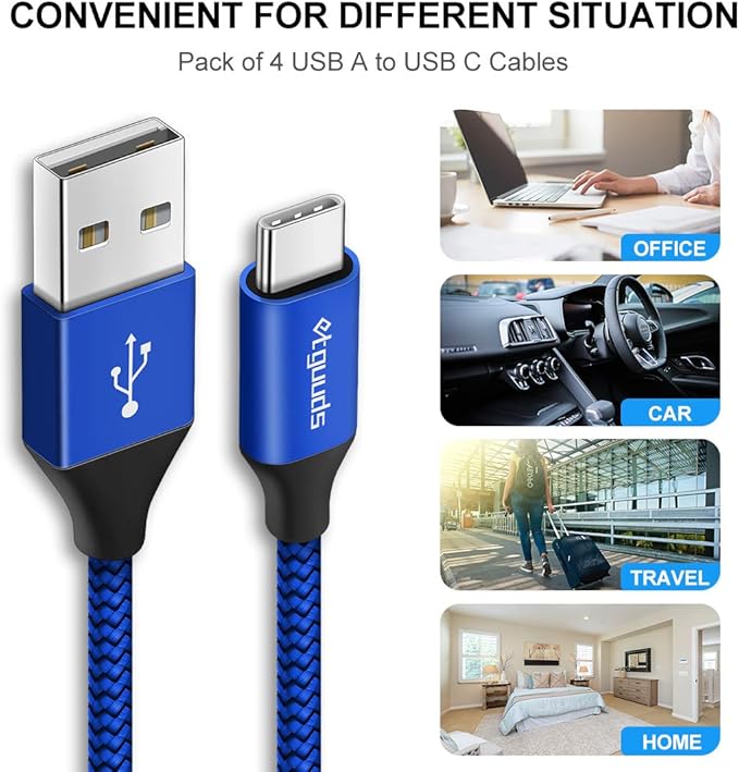 etguuds USB A to USB C Cable 6ft, 2-Pack, 3A Fast Charging Type C Charger Cord for iPhone 17 16 15 Pro Max 16e 17 Air, Samsung Galaxy S25 S24 S23 S22 S21 S20 A17 A16 A56 A55 Flip Fold, Blue