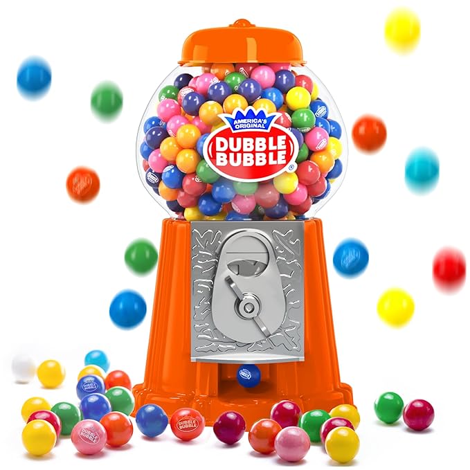 Gumball Machine Halloween Candy - for Kids 8.5" - Coin Operated Toy Bank - Dubble Bubble Red Gum Machine Classic Red Style Includes 45 Gum Balls - Kids Coin Bank - Candy Dispenser - Playo