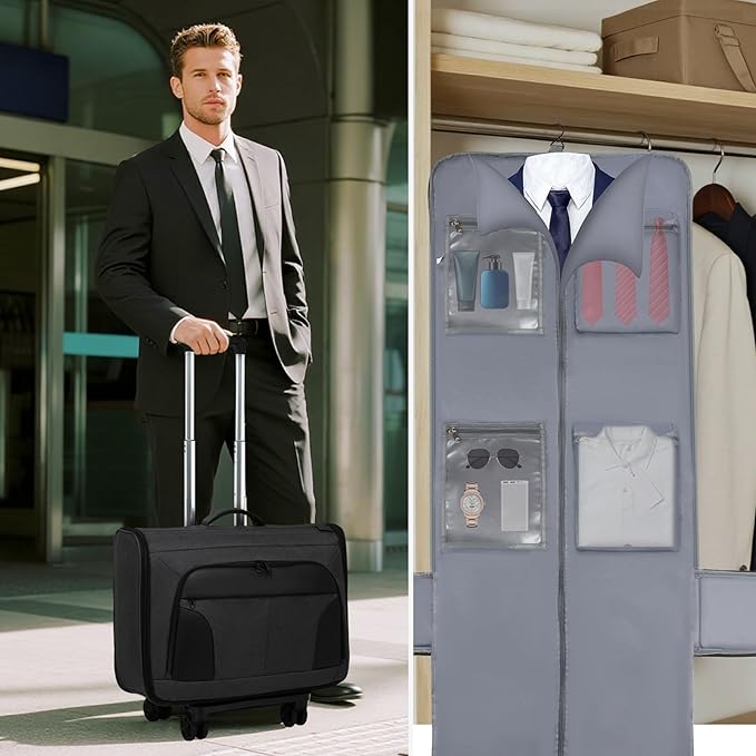 Rolling Garment Bag, Large Carry On Garment Bag With Wheels, Men Women Suit Carry On Garment Bag for Travel Business