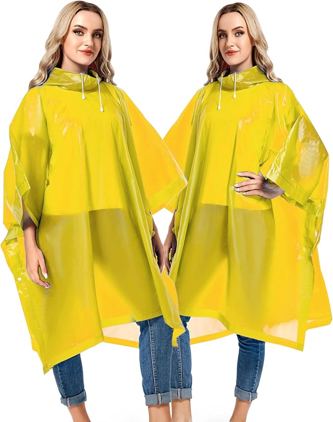 2 Pack Rain Ponchos for Adults Reusable - Raincoats Survival Emergency Heavy Duty Rain Coat with Drawstring Hood