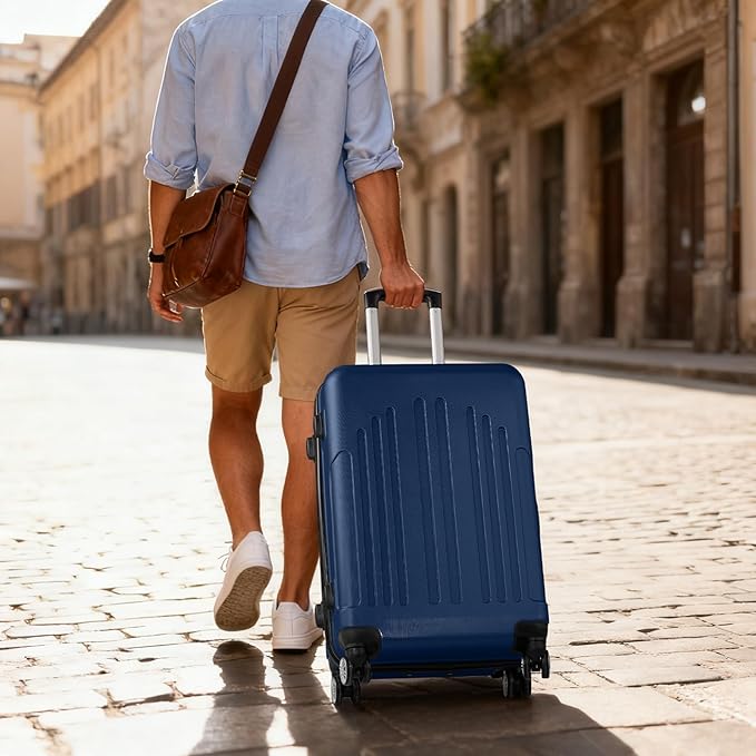 Karl home 28 Inch Check-in Luggage with Spinner Wheels, ABS Hardshell Checked Suitcase with TSA Lock, Durable Large Suitcase Rolling Luggage for Men Women, Navy Blue