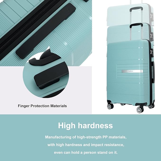 Travelhouse Luggage Sets, Expandable Hardside Suitcases 24in/28in, Carry on 20in,3 Piece Set Travel Luggages Clearance with Double Spinner Wheels TSA Lock Lightweight (Green-1206)