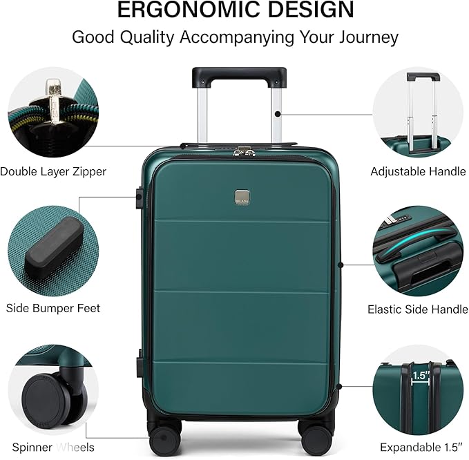 MILADA 24 Inch Expandable Top Opening Luggage with Spinner Wheels Medium Checked Suitcase with Wheels Hard Shell Trunk Suitcase TSA Approved Luggage for travel, Blackish Green