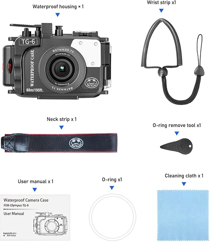 Sea frogs Camera Housing Compatible with Olympus TG6, Waterproof IPX8 Rated, 60m/197ft Depth Protection Underwater Camera Case, Black