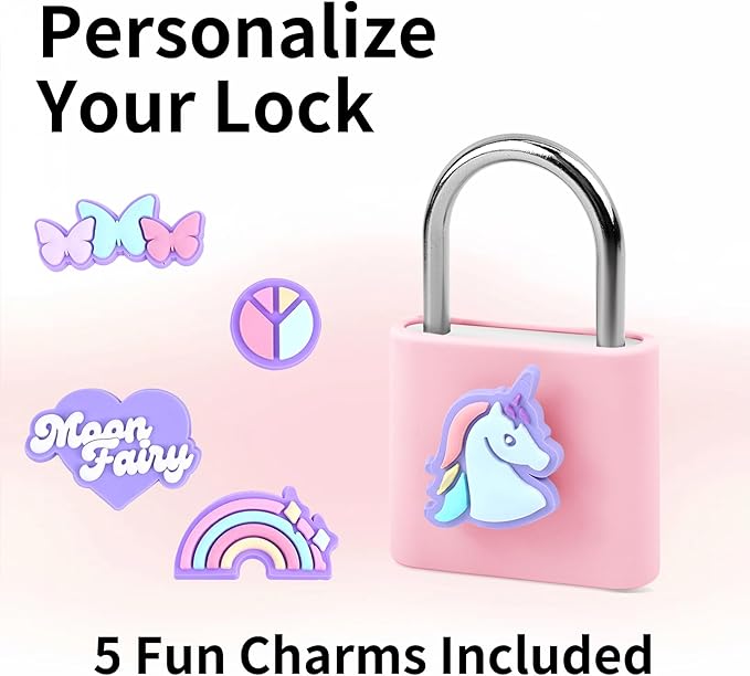 UMIKSMART Fingerprint Padlock, Keyless Biometric Smart Lock, USB Rechargeable & Waterproof for Gym Locker, Backpack, Toolbox, Suitcase, Gate, Dreamy Unicorn Set