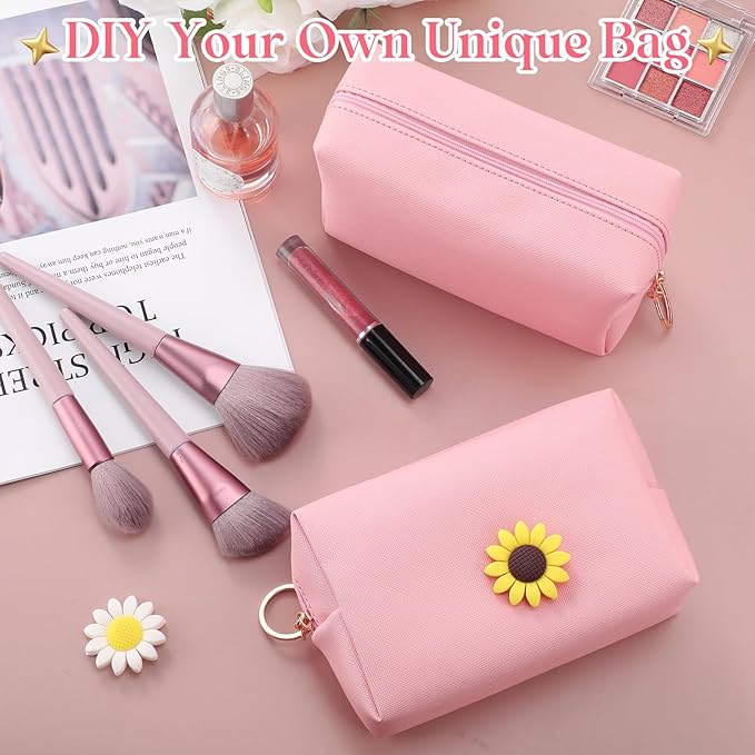 Chunful 24 Pcs Preppy Makeup Bag PU Leather Cosmetic Bag Bulk Makeup Plain Pouch Waterproof Toiletry Purse for Women Traveling Preppy Pencil Case Travel Purse Cosmetic(Peach Pink)