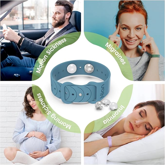 Hion Motion Sickness Bracelets Sea Sickness Wristbands for Motion Sickness/Morning Sickness/Pregnancy Nausea Anti Nausea Wristband Acupressure Nausea Bands Motion Sickness Bands(2Pairs Blue)