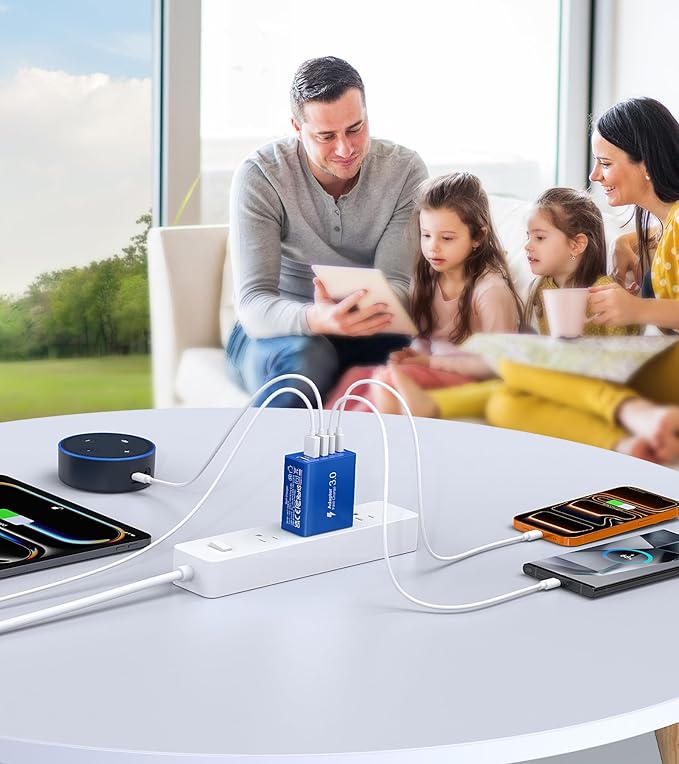 USB C Wall Charger, 60W USB C Charger Block 2-Pack 5-Port PD Fast Charging Blocks,Multiport 2USB C+3USB A Plug,Type C Power Adapter Brick Cube for iPhone 17/16/15/14/13,Samsung,for Switch(Dark Blue)