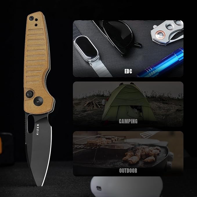 Kizer Parakeet EDC Pocket Knife, 2.46" Nitro-V Blade Folding Knife with Micarta Handle, Thumb Hole Opener Small EDC Knives for Men Women Camping Hunting V2706A3