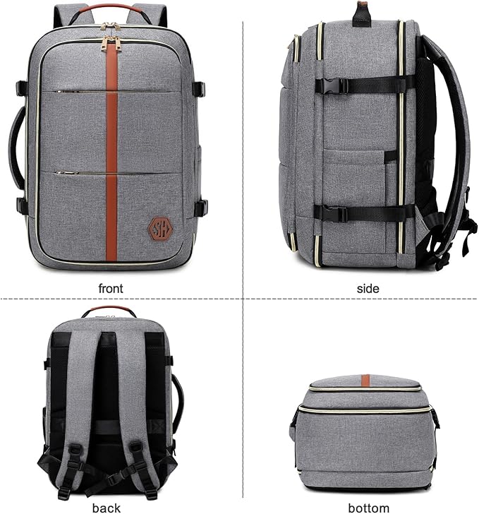 40L Travel Laptop Backpack for Women & Men, Airline Approved Carry On Luggage Overnight Bags, Waterproof Personal Item Bag, Weekender Essentials Backpacks Vacuum Backpack Gray