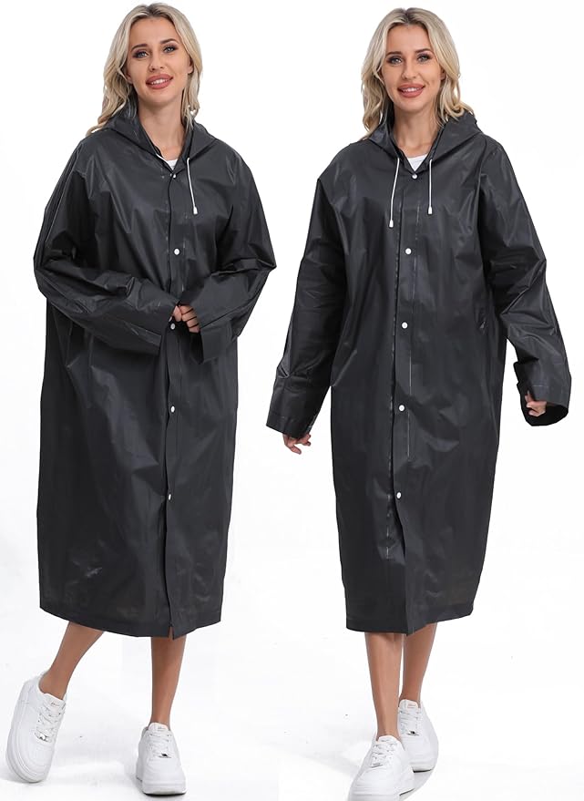 2-Pack Reusable Rain Ponchos for Adults, HOOMBOOM Raincoats Emergency for Women/Men with Drawstring and Sleeves
