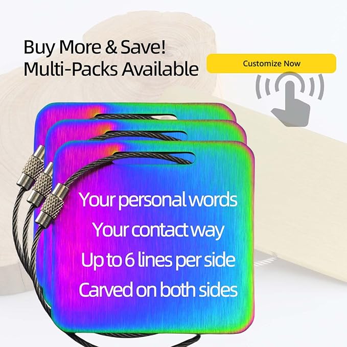 Sturdy Personalized Luggage Tags for Suitcases,Cruise Essentials Travel Tags for Luggage,Travel Bag Labels,Heavy-Duty Stainless Steel Colorfull Square Suitcases Tags no icon