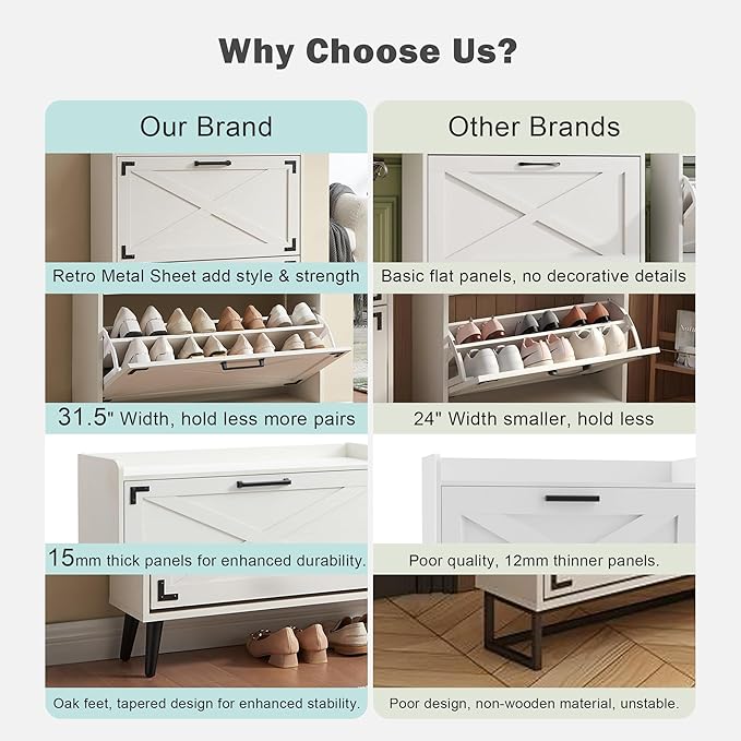 Shoe Storage Cabinet,Farmhouse Shoe Organizer with 2 Flip Drawers & Barn Door Design,Freestanding Hidden Slim Narrow Shoe Rack Cabinet for Entryway,Foyer,Hallway,Walnut