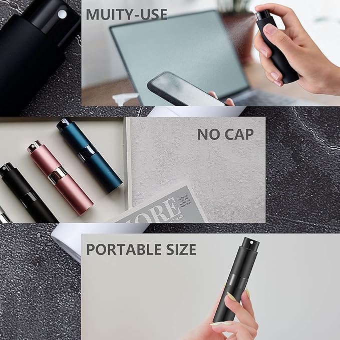 Lil Ray 8ml/30pcs Portable Mini Perfume Atomizer, Refillable Empty Small Spray Bottle for Travel, Twist Type Pocket Cologne Sprayer(Matte Black)