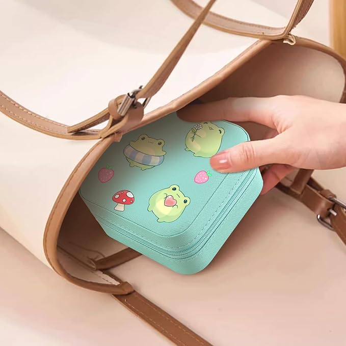MAYCARI Jewelry Box with Cute Mushroom Frog Pattern Design, PU Leather Jewelry Travel Organizer Case-Rings/Earrings/Necklace Storage Box for Women Birthday Mom Friends Her Bridesmaids Girls s