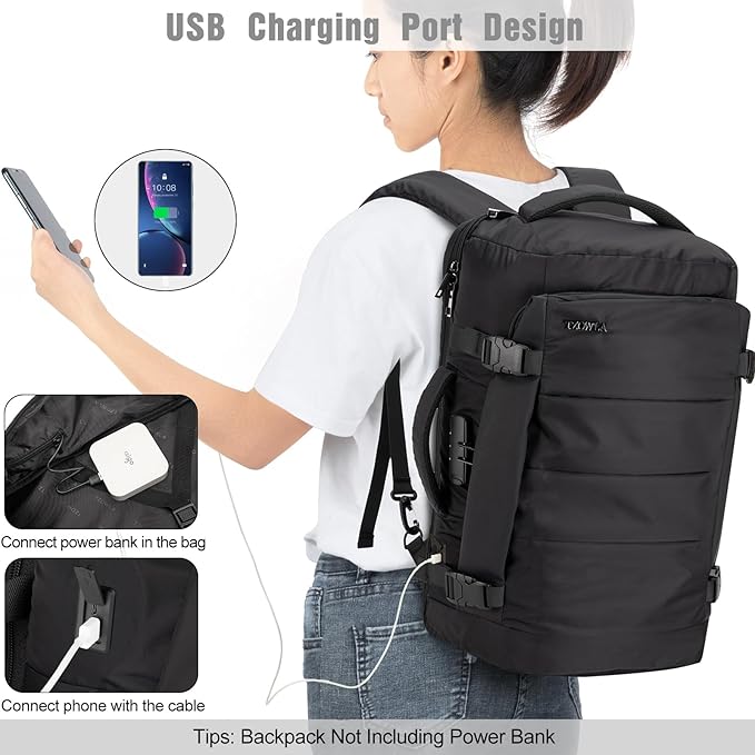 Tzowla 40L Expandable Travel Laptop Backpack for Men Women Carry on Flight Approved,Large Capacity Anti Theft Backpacks with USB/Type C Charging Port,Personal Item Bag Fit 17.3" Computer(Black