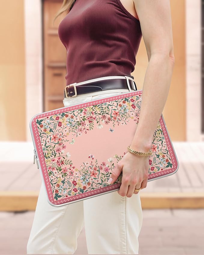iCasso Pink Laptop Bag 13 inch,Cute Computer Sleeve Bag for Women,13-13.6 inch Laptop Carrying Case Compatible with MacBook Air Pro 13/14, HP Dell ASUS Lenovo Chromebook Notebook