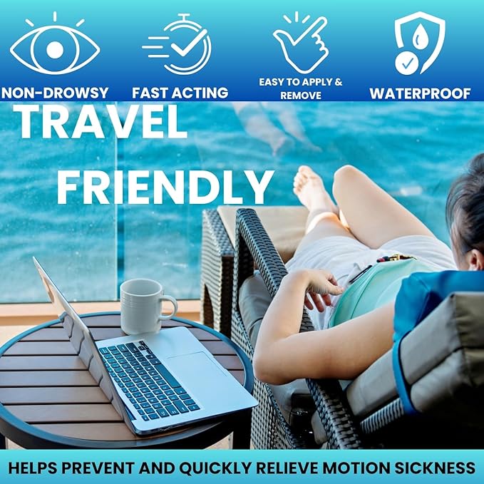 Sea Sickness Patches for Cruise - All Natural Motion Sickness Relief for Cruise - Non Drowsy Behind Ear Seasickness Solution for Cruise