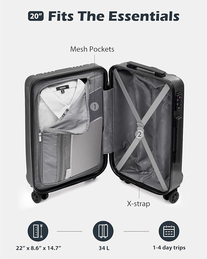 Coolife Luggage PC+ABS Hardshell Suitcase with TSA Lock, Spinner Carry On Lightweight (ice blue, S(20in_carry on))