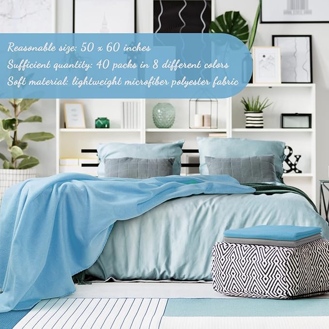 Kinlop Fleece Blanket Bulk 60 x 50 Inch Soft Lightweight Fleece Cozy Blanket Warm Throw Plush Pet Throw for Bed Couch Sofa Home Office Wedding Gifts Travel Camping (Fresh Color,80 Packs)