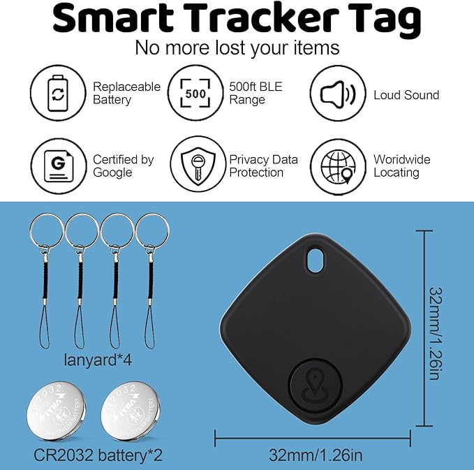 Air Tracker Tags for Android or iOS, 4 Pack Dual System Android Smart Tracker Tags Compatible with iOS Find My or Google Find Hub App, Bluetooth Tracker Key Locator with Sound for Luggage, Bags,Wallet