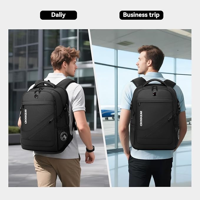 CROSSGEAR Laptop Backpack for Men, 17.3 Inch Large Travel Backpack with Anti-theft Lock, Water Resistant Business Computer Backpack with USB Charging Port, Breathable Padded, Casual Daypacks