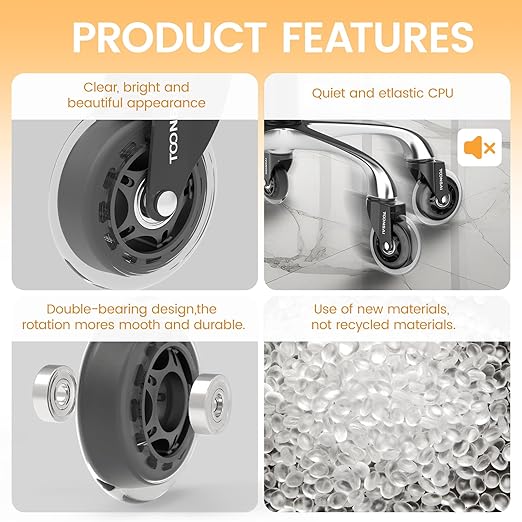 3 Inch Office Desk Chair Wheels Replacement, Computer Gaming Casters for Carpet, Stem 7/16-7/8 Set of 5 for Furniture Hardwood Hard Floors Chair Castors Tile Smooth Safe Quiet Rolling 660 LB, (-Black)