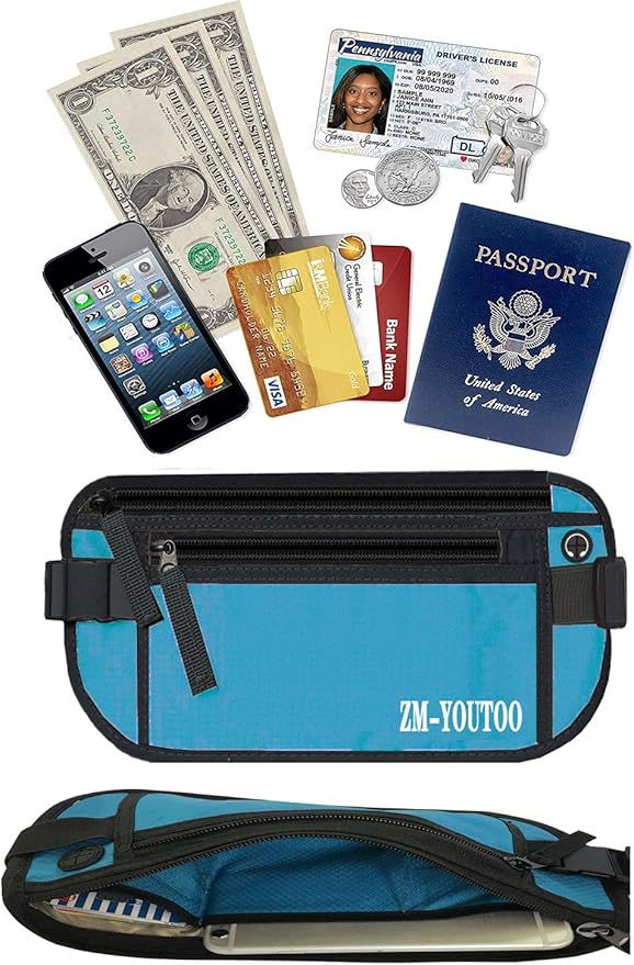 Money Belt for Travel - Hidden Travel Pouch Protect Your Credit and Money With RFID Blocking Passport Holder Waist Wallet (Blue)