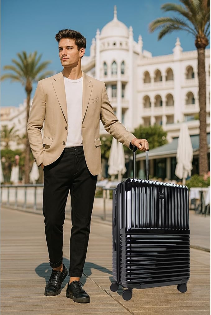 World Traveler Dejuno Tonal 28-Inch Polycarbonate Lightweight Hardside Expandable Spinner Luggage Suitcase with TSA Lock - Onyx
