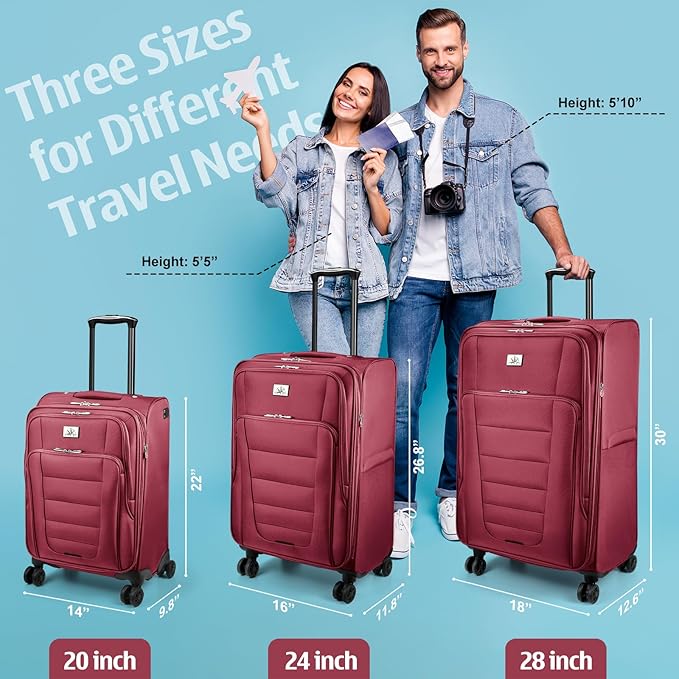Verdi Softside Expandable 28 Inch Luggage with Spinner Wheels Lightweight Travel Suitcase (Burgundy, Checked-Large 28-Inch)