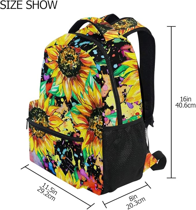 ALAZA Watercolor Sunflower Painting Stylish Backpack Purse for Women Girls Kids Student Personalized Laptop iPad Tablet Travel School Bag with Multiple Pockets