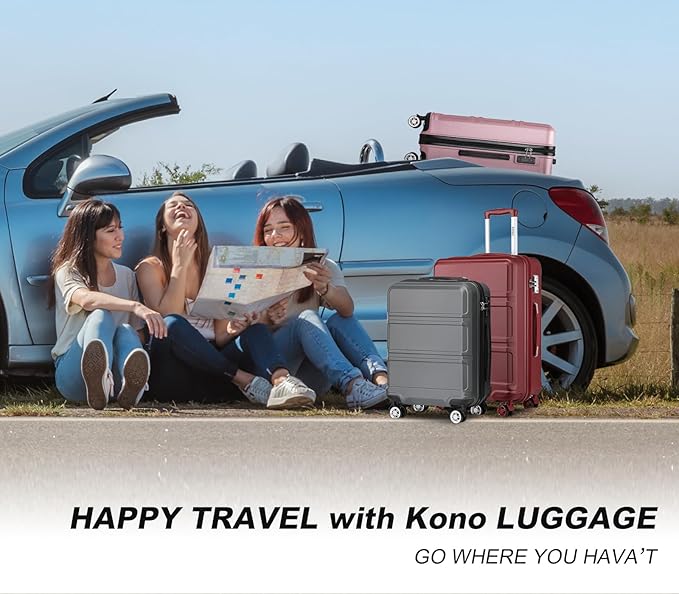 Kono Suitcase Set 3 Piece Luggage Set Expandable(only 28") PC+ABS Carry On Hardside Luggage with TSA Lock Spinner Wheels (Apricot Grey, 6 piece set)