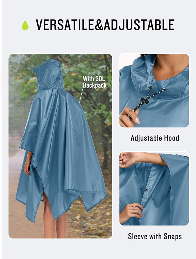 SaphiRose Hooded Rain Poncho Waterproof Raincoat Jacket for Men Women Adults