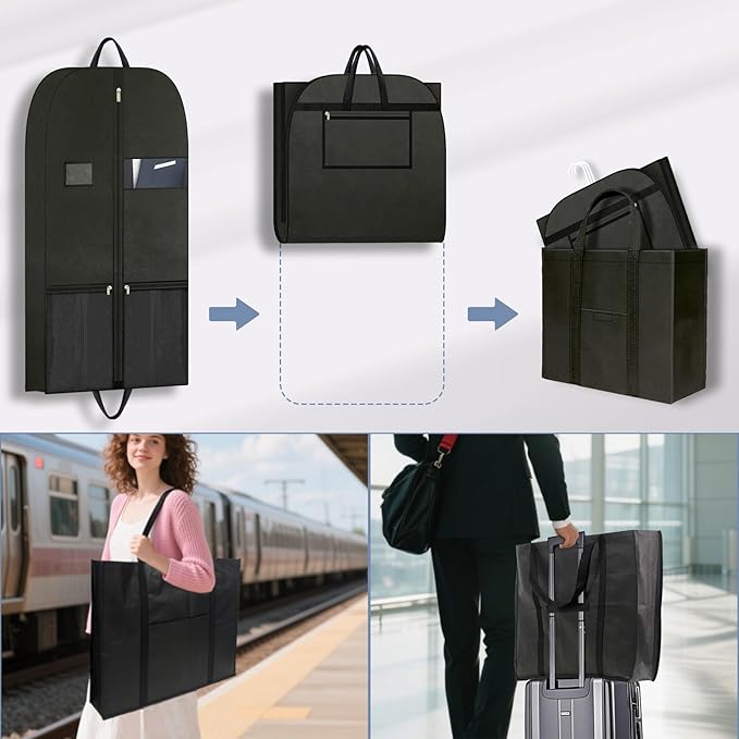 Heavy Duty Clothing Storage Large Garment Bags for Hanging Clothes, Breathable Travel Garment Bags with Zippered Closure for Suits, Dresses and Travel
