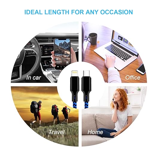 cugunu USB C to Lightning Cable 5 Pack 3/3/6/6/10FT iPhone Charger MFi Certified Power Delivery Fast Charging Cord Compatible with iPhone 14/13/12/11/XS/XR/X/8 - Black Blue
