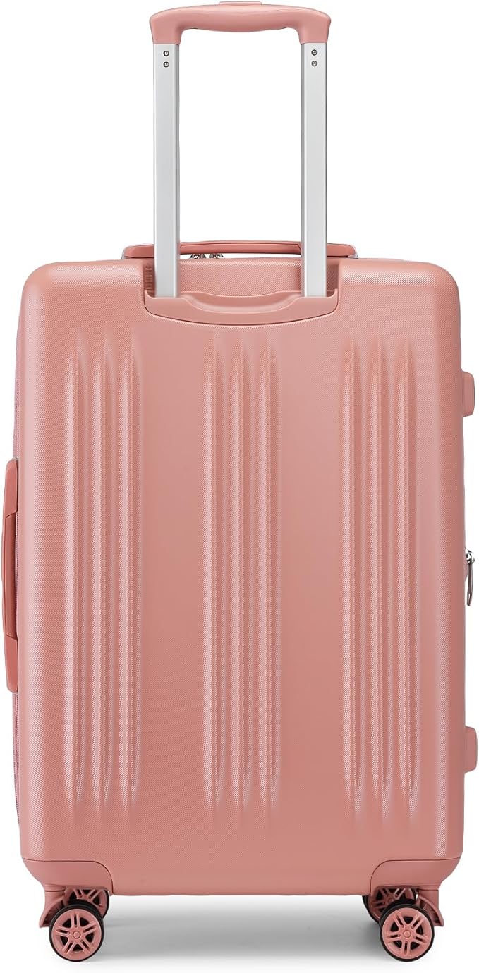 Kono Lightweight 28 Inch Expandable Luggage with Quiet Spinner Wheels TSA Lock, Scratch and Drop Resistant PC+ABS Hardside Durable Large Checked Suitcase, Nude/Rose Gold