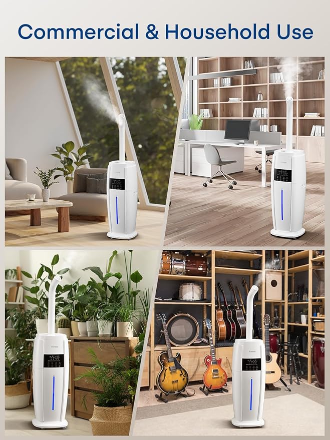 FOHERE Humidifier Large Room 4.8Gal/18L, Quiet Whole House Humidifier for Home Plants Office Commercial 1500 sq.ft, Top Fill Ultrasonic Cool Mist Humidifiers with 4 Mist Mode, 5 Speeds, Remote, White