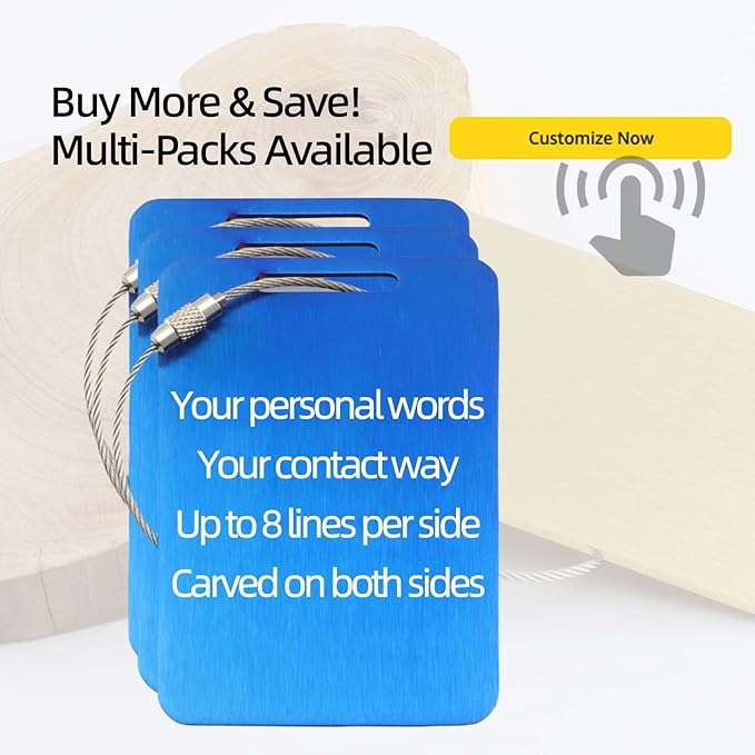 Sturdy and Durable Personalized Luggage Tags for Suitcases,Cruise Essentials Travel tags for luggage,Travel Bag Labels,Heavy-Duty Stainless Steel Blue Rectangular Vertical Suitcases Tags no icon