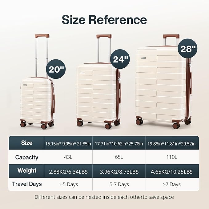 Carry On Luggage 20 Inch Hardside Ultra Durable 100% PC Lightweight Small Travel Suitcase with Wheels TSA Lock, Elegant White