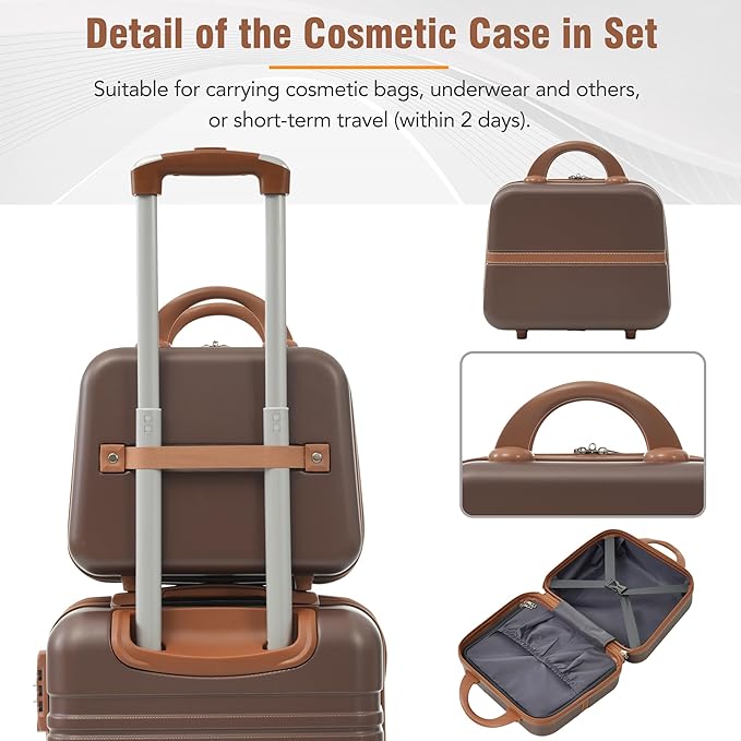 Merax Luggage Set, 2 Piece Luggage with Cosmetic Case, Vintage Hardcase Suitcase with Wheels, Expandable Luggage Airline Approved(Brown,20"+28")