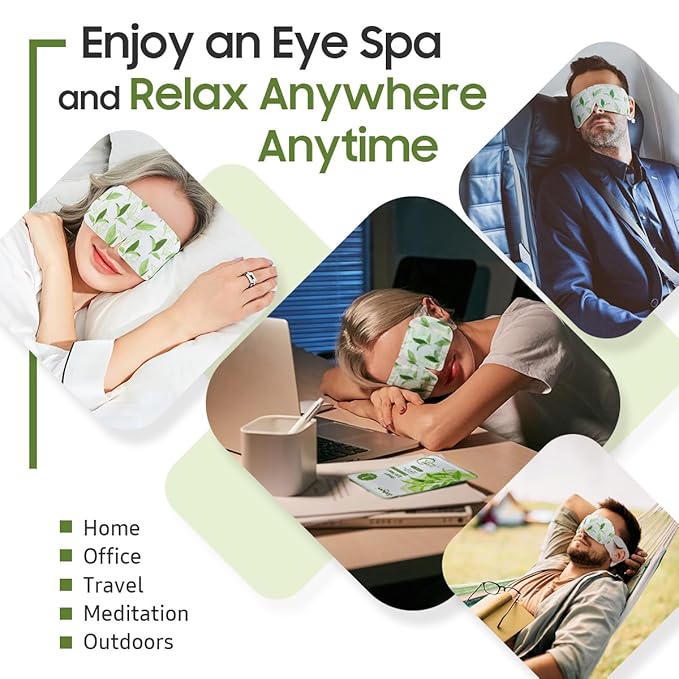 20 Packs Steam Eye Mask, Heated Eye Mask Warm Compress for Eyes, Disposable Self Heating Steam Mask Sleep, Spa, Travel Essentials & Relaxation Gifts for Women, Stocking Stuffers (Green Tea)