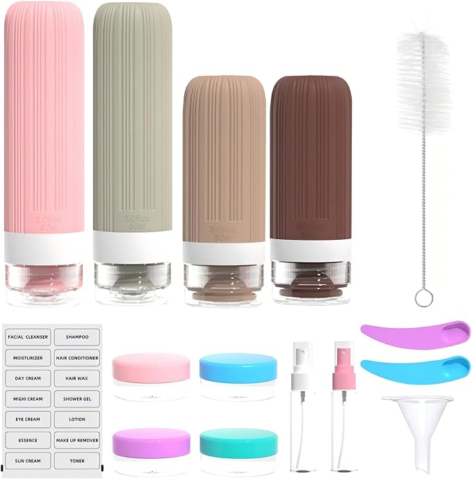 16 Pack 3.4oz Portable Travel Bottles, TSA Approved Leak-Proof Silicone Toiletry Containers, Refillable Squeezable for Shampoo, Conditioner, Cologne, Perfume & Lotion –On-the-Go Essentials