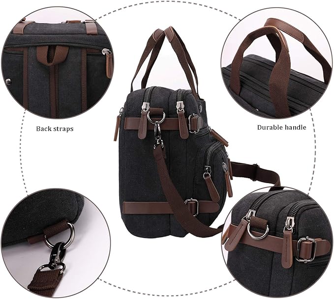 3 in 1 Convertible Laptop Backpack, 17.3 inch Messenger Bag for Men, Multi-Functional Travel Laptop Bag for College Men Women (17.3 Inch, Black)