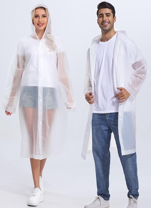 2-Pack Reusable Rain Ponchos for Adults, HOOMBOOM Raincoats Emergency for Women/Men with Drawstring and Sleeves