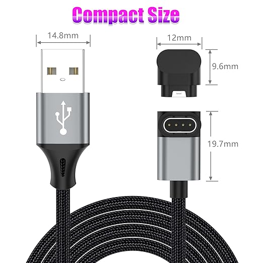 AGVEE 2 Pack 6.6ft Charger for Garmin Watch, L-Shape Charging Cable for Fenix, Forerunner, Vivoactive, Instinct, Venu, Tactix, Approach, D2, Quatix Series, Right Angle Braided, Dark Gray