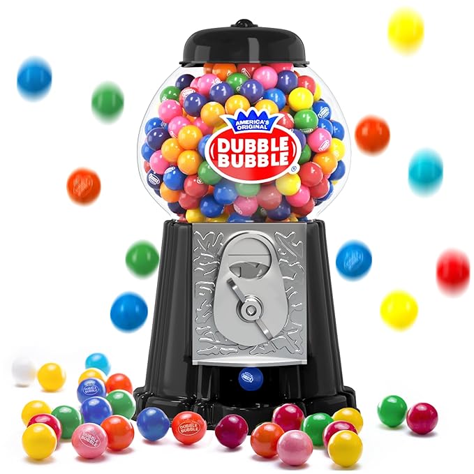 Gumball Machine Halloween Candy - for Kids 8.5" - Coin Operated Toy Bank - Dubble Bubble Gum Machine Classic Red Style Includes 85 Gum Balls - Kids Coin Bank - Candy Dispenser - (Black) - Playo