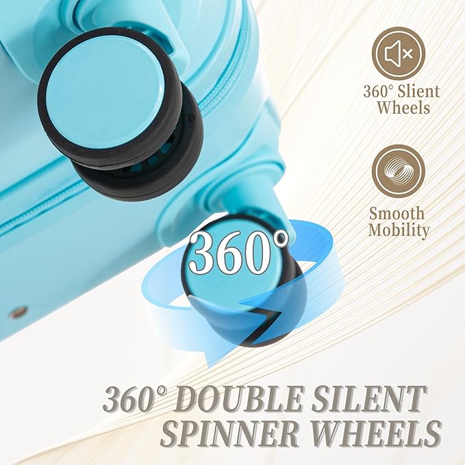 Campfun 3 Piece Luggage Sets, ABS Suitcase Set with Double Spinner Wheels Hang Hook, Durable Carry On Luggage with Combination Lock, 20/24/28 inch, Blue