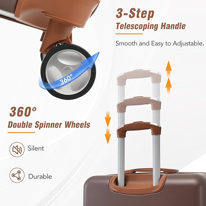 Merax Luggage Set 3 Piece Suitcase Set with 1 Cosmetic Case Expandable Spinner Wheels Vintage Luggage Sets(Brown,20"+24"+28")